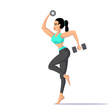 fit woman with dumbbells