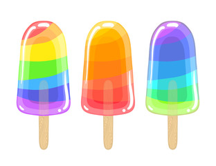 Set of three artoon cool popsicle. Sweet ice cream isolated on the white background. - 158510076