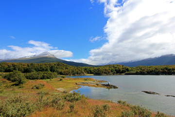 Fototapeta na wymiar Lapataia Bay in Tierra del Fuego National Park, Ushuaia, Argentina