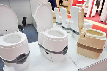Portable toilets in shop at exhibition