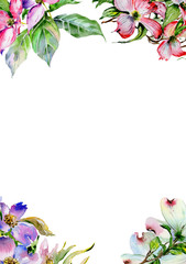 Wedding invitation DiY template dogwood handmade watercolor illustration.
