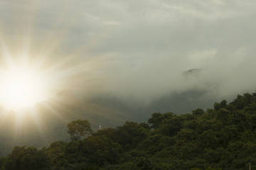 Fototapeta premium Landscape of mountain have running cloud with sunrise.