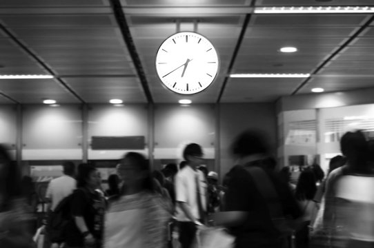 Movement people Rush hour at sky train station, Thailand