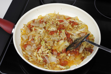 Several Vegetables Cooking in a Saucepan for Dinner
