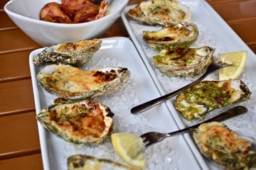 Oysters Rockefeller on a half shell