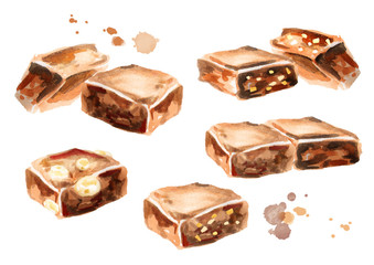 Chocolate set. Hand-drawn watercolor illustration
