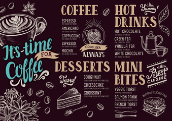 Coffee menu restaurant, food template.