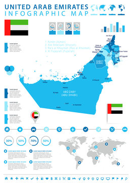 United Arab Emirates - map and flag – infographic illustration