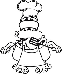 essen hunger lecker wurst würstchen grillen fleisch bbq koch kochen chef schürze topf komisch lustig monster klein frech böse horror comic cartoon