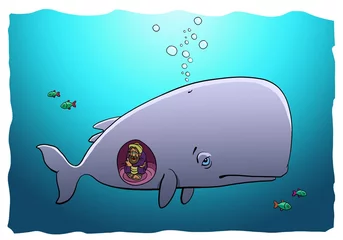 Rolgordijnen Walvis Jona in de buik van de walvis
