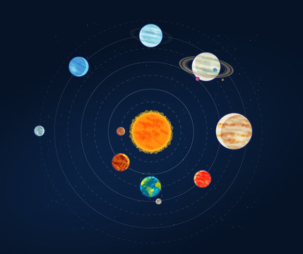 Solar system, galaxy infographic. Space, astronomy, planets and stars concept. Vector illustration