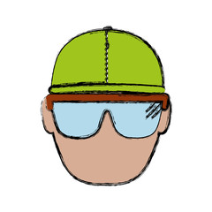 construction worker with safety goggles and helemt icon over white background colorful design vector illustration