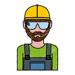 construction worker with safety goggles and helemt icon over white background colorful design vector illustration