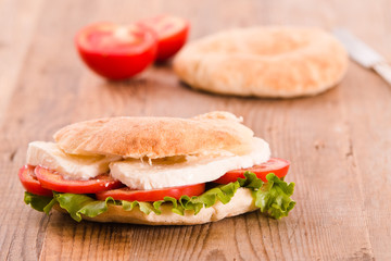 Puccia bread with mozzarella and tomato.