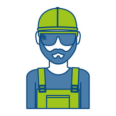 construction worker with safety goggles and helemt icon over white background colorful design vector illustration