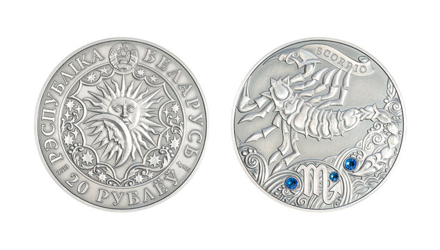 Silver coin 20 Belarus rubles Astrological sign Scorpio