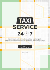 Taxi service poster with map. Vector illustration.