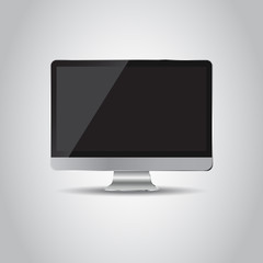 Desktop computer flat icon. Realistic vector illustration