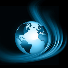 Best Internet Concept of global business. Globe, glowing lines on technological background. Wi-Fi, rays, symbols Internet, 3D illustration