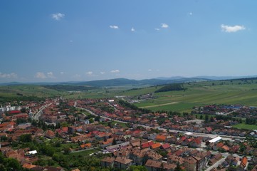 Naklejka premium Panorama Rupea city in Transylvania, Brasov, Romania - view from Rupea fortress. 