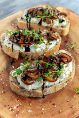 Garlic mushroom toast with creamy herbed ricotta chees spread