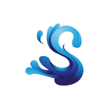 S Letter 3D Blue Water Wave Logo Symbol