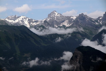 Fototapeta premium Beautiful view of the Swiss Alps from the resort zone of Nendaz, Switzerland