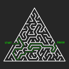 Triangular Maze Game background. Labyrinth with entry and exit. Vector Illustration.