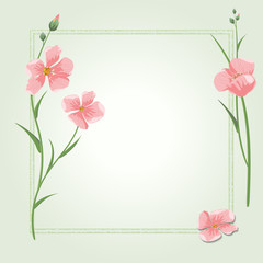 Elegant romantic square frame postcard with pink flowers in gentle pastel colors