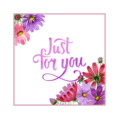 Wildflower kosmeya flower frame in a watercolor style isolated.