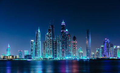 General view of the Dubai Marina at night - Powered by Adobe