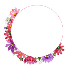 Wildflower kosmeya flower frame in a watercolor style isolated.