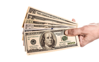 Money in hand, isolated on white background