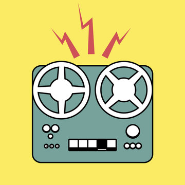 Logo style retro outlines. Tape recorder magnetophone. Vector Illustration
