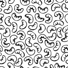Seamless with Cashew Nuts. Isolated On a White Background Doodle Cartoon Hand Drawn Sketch Vector Illustration. Food Pattern.
