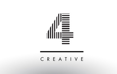 4 Black and White Lines Number Logo Design.