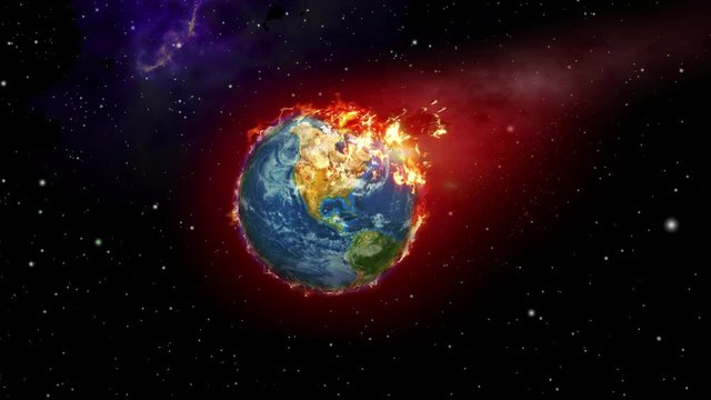 Burning planet symbol of climate change and global warming Planet Earth hurdles through outer space