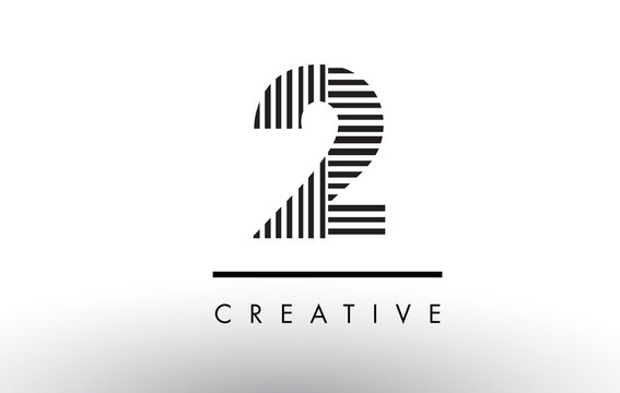 2 Black and White Lines Number Logo Design.