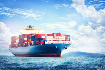 Logistics and transportation of International Container Cargo ship in the ocean, Nautical Vessel