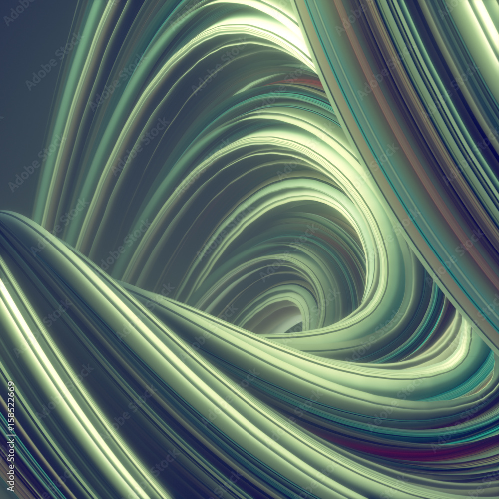 Poster Green twisted shape. Computer generated abstract geometric 3D render illustration