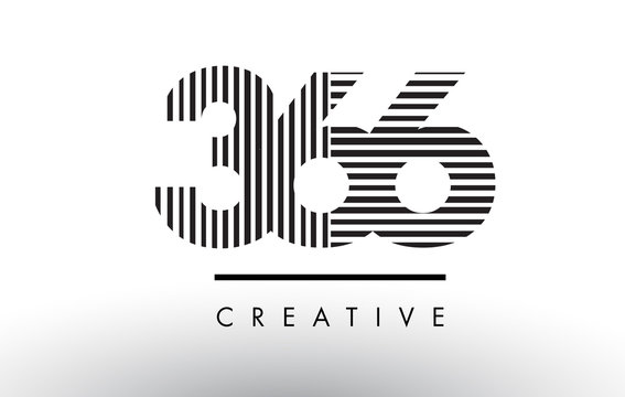 366 Black and White Lines Number Logo Design.