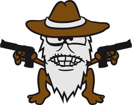 cowboy pistolen gangster &uuml;berfall schie&szlig;en b&ouml;se r&auml;uber dieb wilder westen hut kleines freches haariges monster