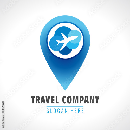 Air Travel Company Map Pointer Location On Airplane And Tourism Agency Vector Logo Concept Air Travel Company Map Pointer Location On Airplane And Tourism Agency Vector Logo Concept