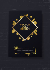 Trendy modern mockup design with golden sparks on black brick wall. Can used like business cards, invitations, gift cards, flyers and brochures. Vector stock