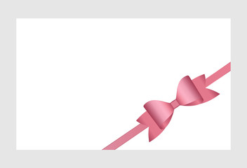 Gift  Card with Shiny Pink Satin Gift Bow Close up, has space for text on  background. Gift Voucher Template.  Vector image.