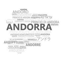 Andorra. Business and travel concept background. Word cloud with country name in different languages of the world.