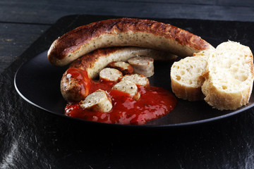grilled sausages and tomato ketchup