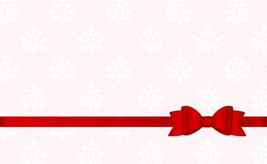 Gift  Card with Shiny Red Satin Gift Bow Close up, has space for text on  background. Gift Voucher Template.  Vector image.