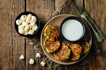 Cauliflower carrot green peas dill fritters