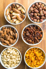 Various nuts and raisins.